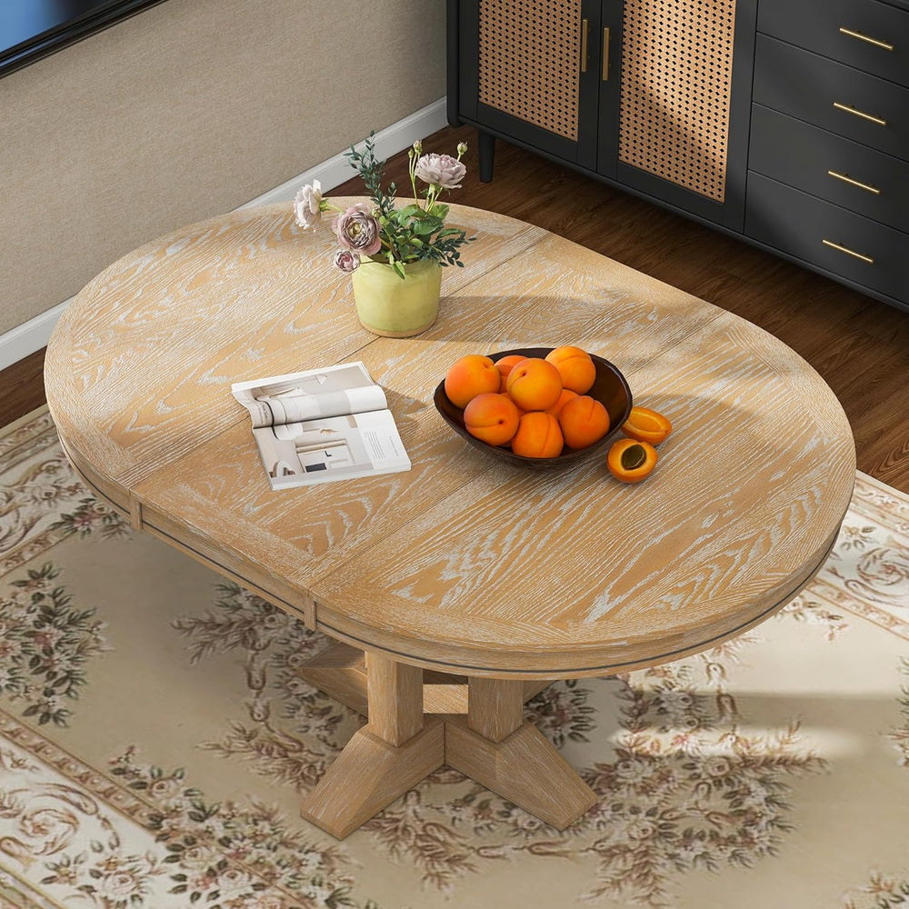 42" Round Dining Table for 4-6, Functional Round Extendable Wood Folding...
