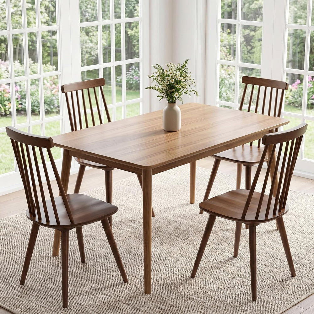 DUHOME Walnut Windsor Wooden Dining Chairs Set of 4, Wood Dining Room Chair S...