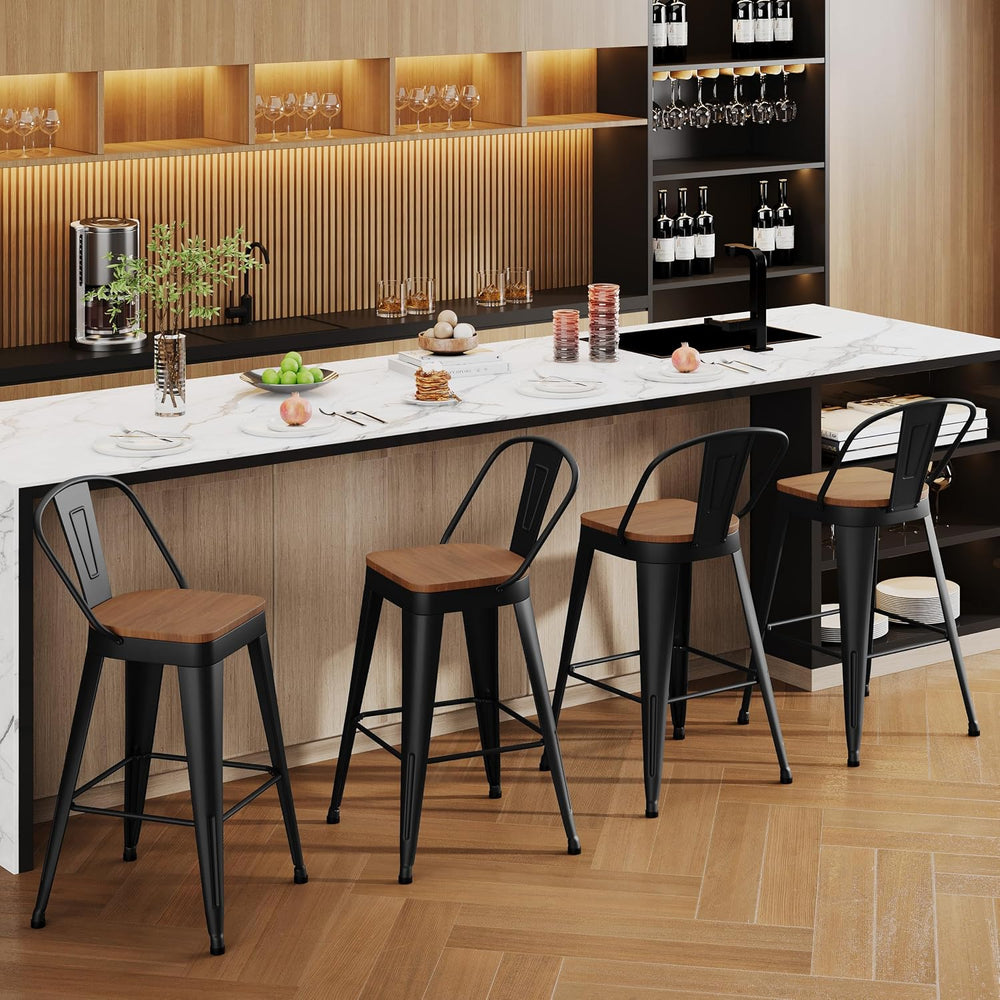 Aklaus Metal Bar Stools Set of 4,30 inch Barstools Bar Height Bar Stool with ...