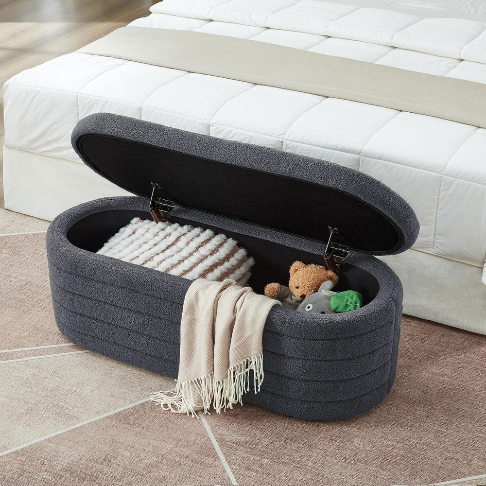 Storage Ottoman Bench End of Bed for Bedroom, Boucle Upholstered Entryway Sho...