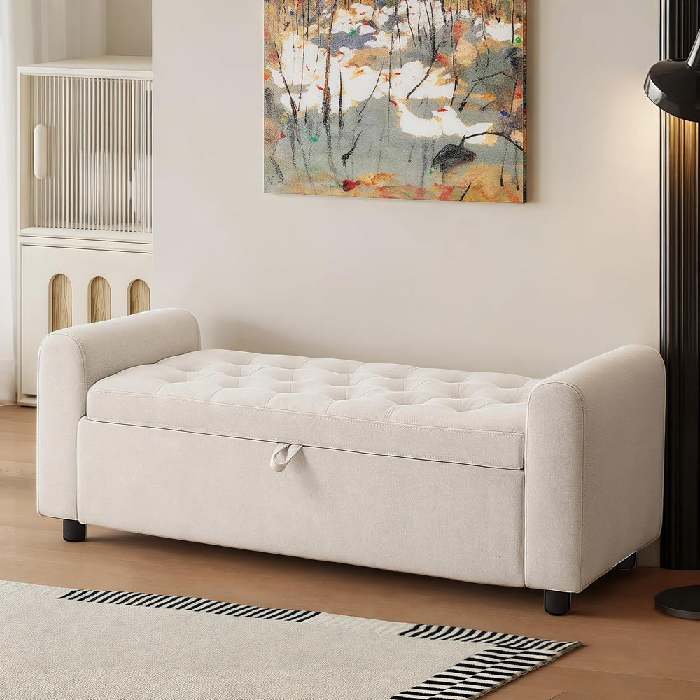 48" Ottoman with Storage, Tufted Storage Ottoman Bench, Convenient Livin...