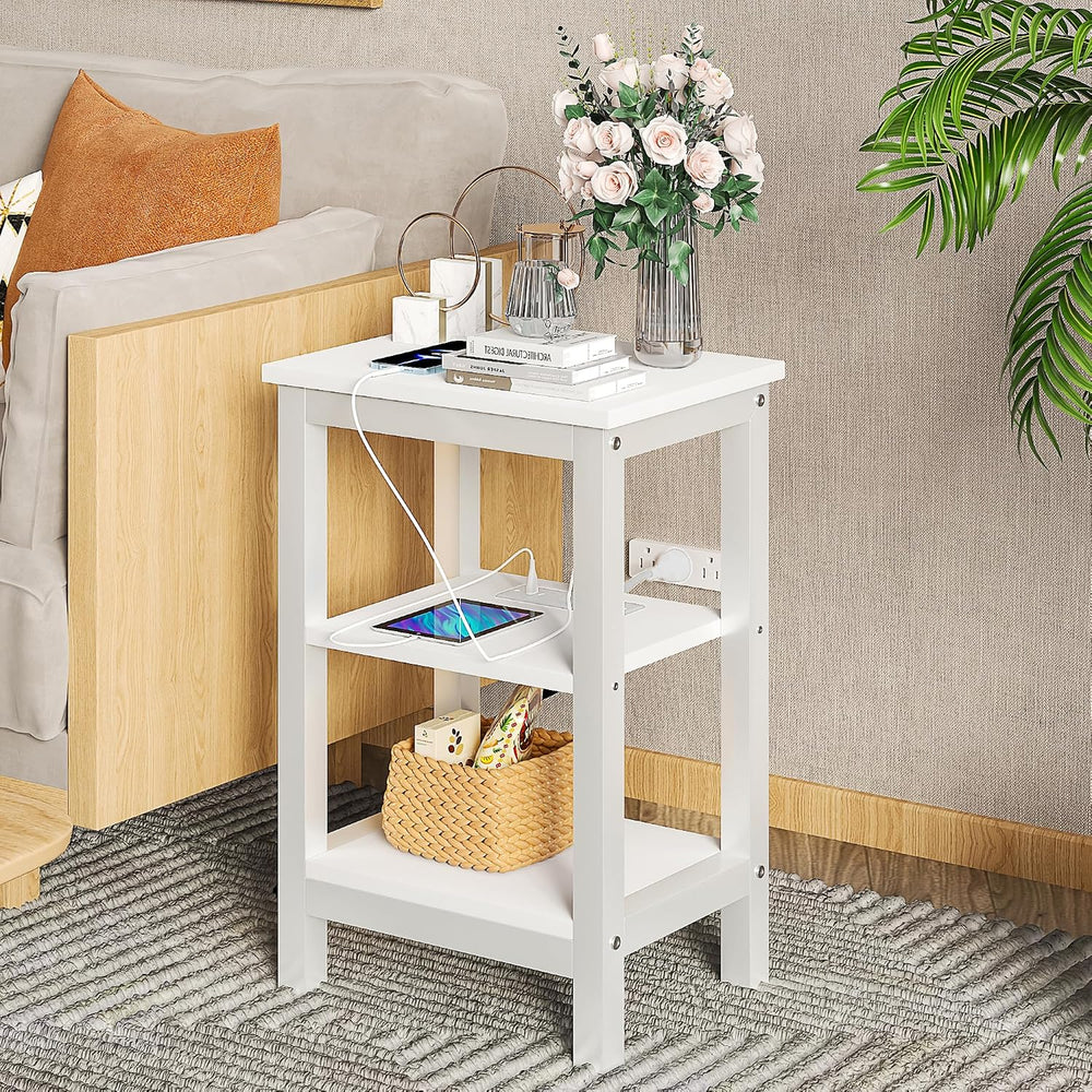 VECELO Modern Nightstands with Charging Station,Side End Table Night Stand wi...