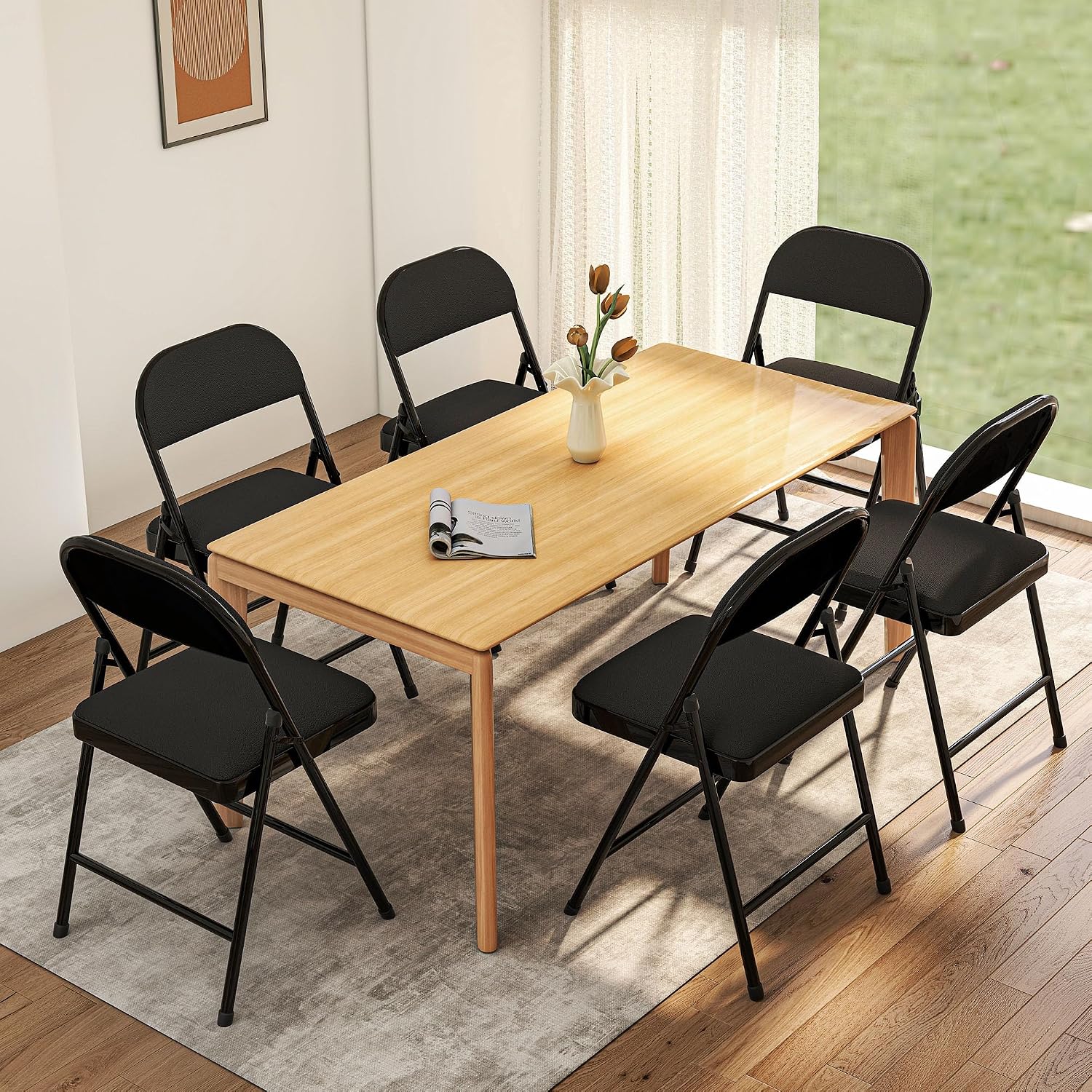 10 Pack Leather Padded Folding Chair, Metal Frame with Pu Leather Seat & Back, 650 LB Capacity Pu Leather Folding Chair with Comfortable Cushion for Events Home Office Black