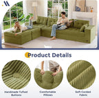 MAXYOYO 132" U Shaped Modular Sectional Sofa with 2 Ottomans, Cloud Boneless Couch with Layered Cushion, Flexible Module Combination Sofa for Living Room, No Assembly Required, Green