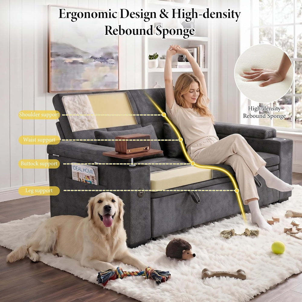 Dreamzie 65'' Convertible Sleeper Sofa Bed with Swivel Side Table, Ch...