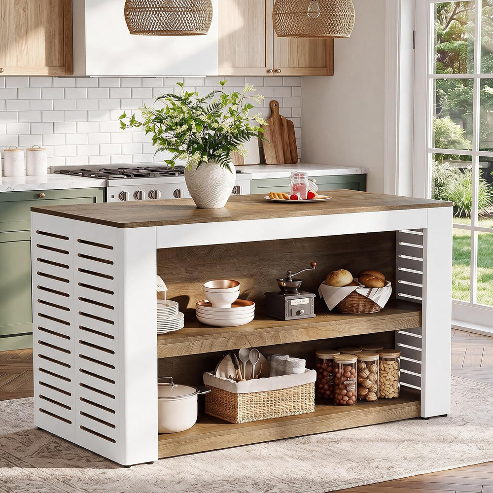 Tribesigns 55.1-Inch Kitchen Island with Storage and Seating Space | 3-Tier F...