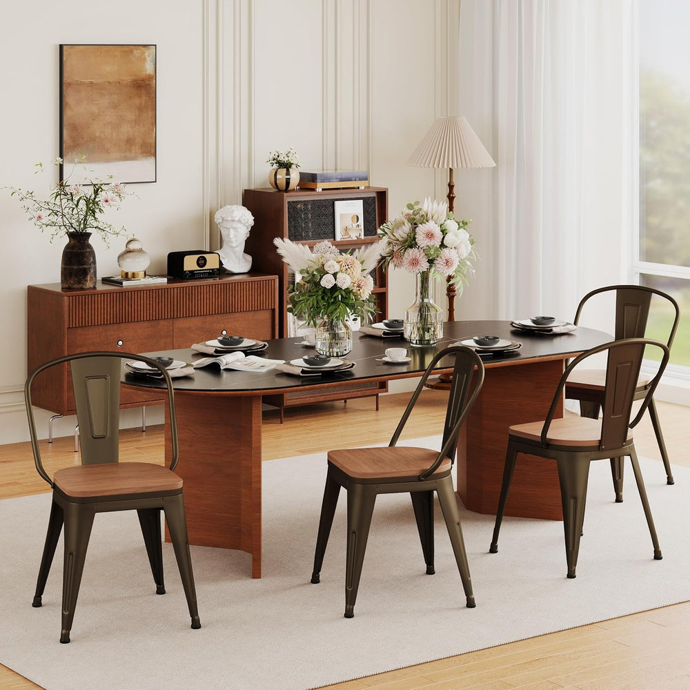 18 Inch Metal Dining Chairs,Arlunar Farmhouse Chairs Set of 4 Black Dining Ro...