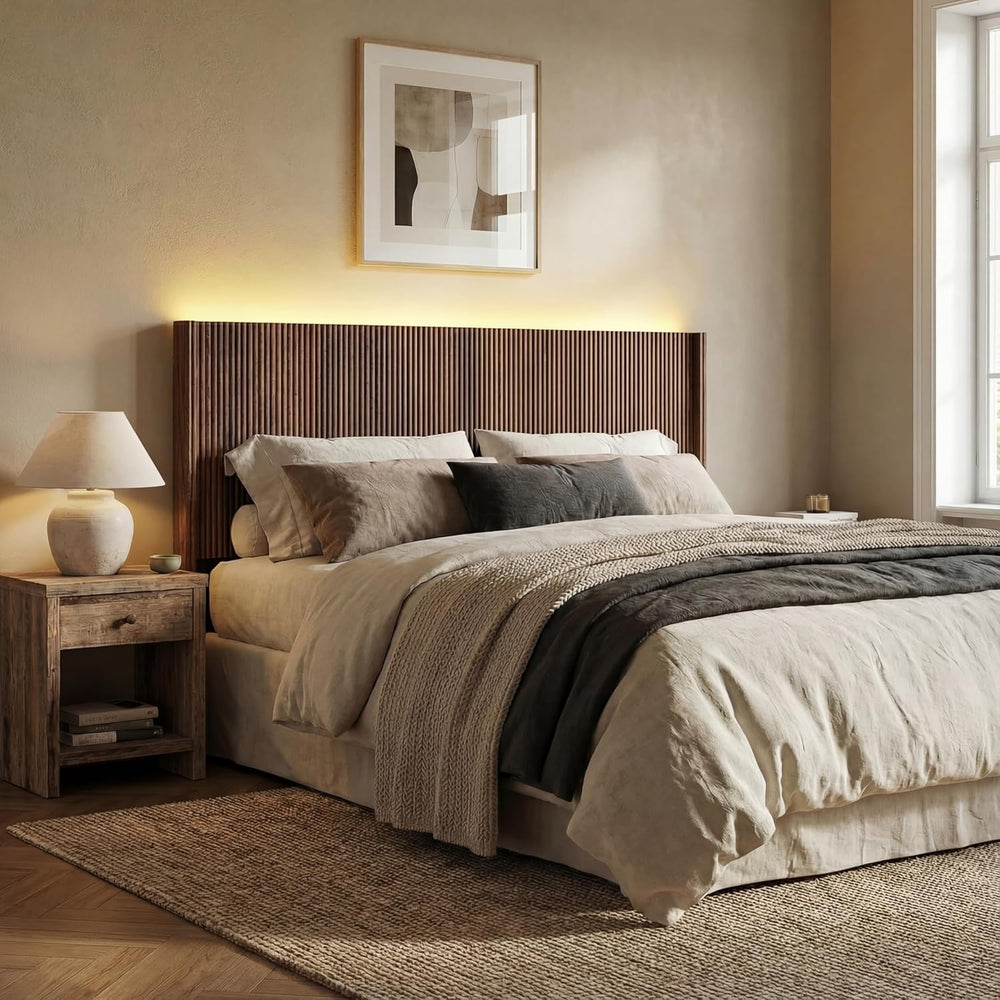 Queen Size Headboard Only, Modern Fluted Wall-Mounted Head Board with Lightin...