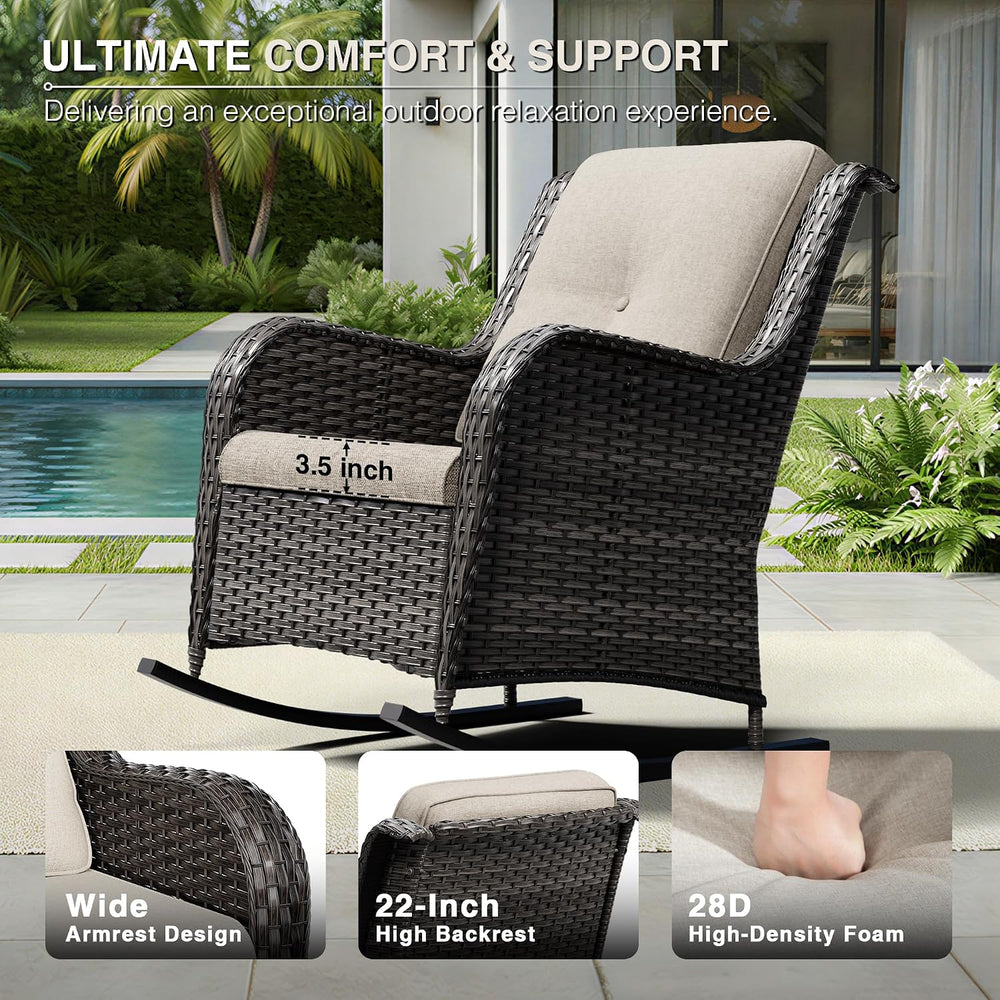 Joyside Outdoor Rocking Chair, Wicker Patio Furniture with High Back, Deep Se...