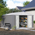 Patiowell 10' x 10' Metal Storage Shed for Outdoor, Steel Yard Shed with Design of Lockable Doors, Utility and Tool Storage for Garden, Backyard, Patio, Outside use, Grey