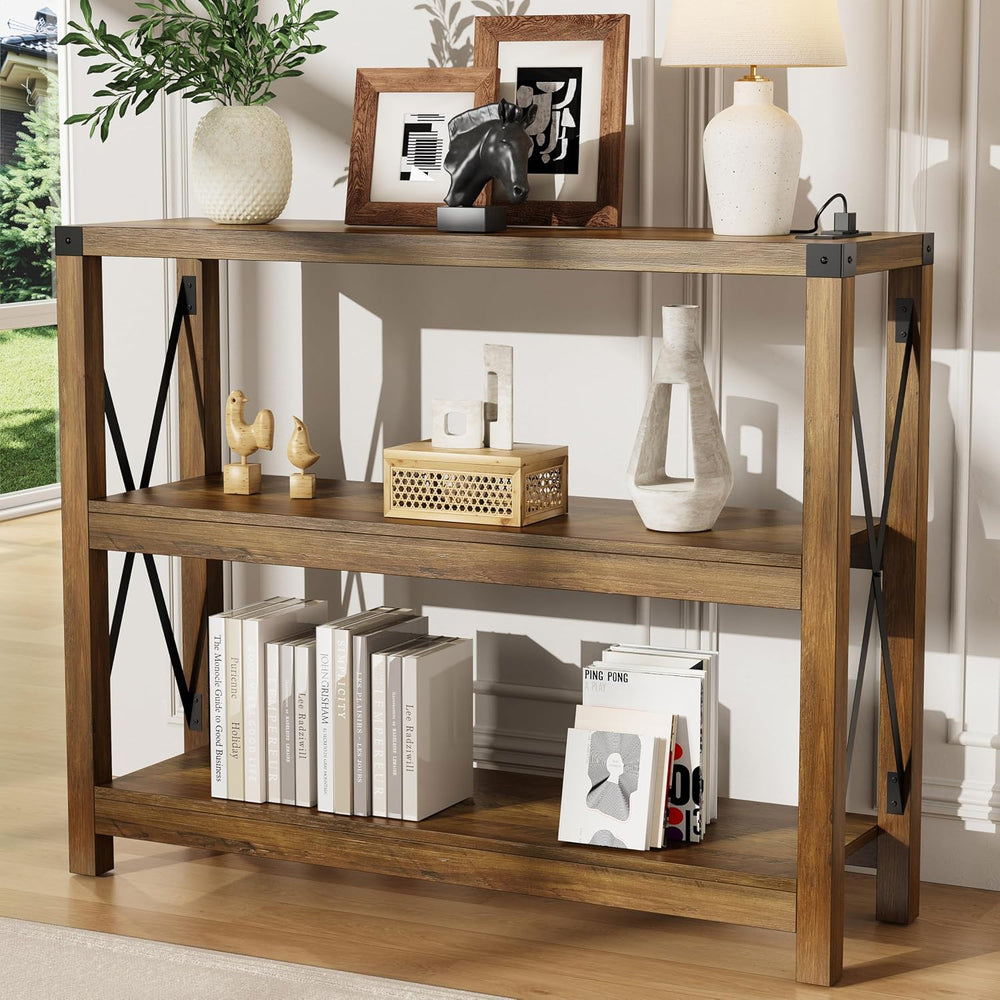 Entryway Table with Outlets and USB Ports, Console Table with 3-Tier Open Sto...