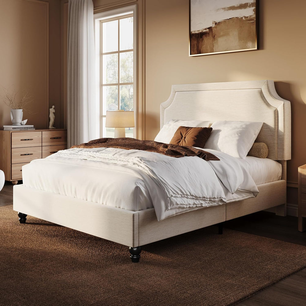 SHA CERLIN Queen Chenille Upholstered Platform Bed Frame, Beige
