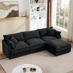 Ball & Cast 3 Seater Modular L Shaped Sectional Sofa with Movable Ottoman and 4 Pillows,Comfy Cloud Couch W/Deep Seat,DIY Combination,Chenille Upholstered Sofa for Living Room,Apartment,Black,105"