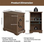 End Tables Set of 2 with Charging Station,Narrow Side Table with Storage for Sofa Couch or Bed Side, Farmhouse Nightstand with Wood Door for Bedroom Living Room(Walnut)