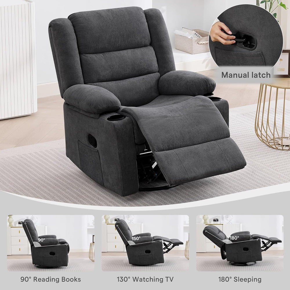 360°Swivel Rocking Chairs for Adult,Recliner Chair with Side Pockets and Cup ...