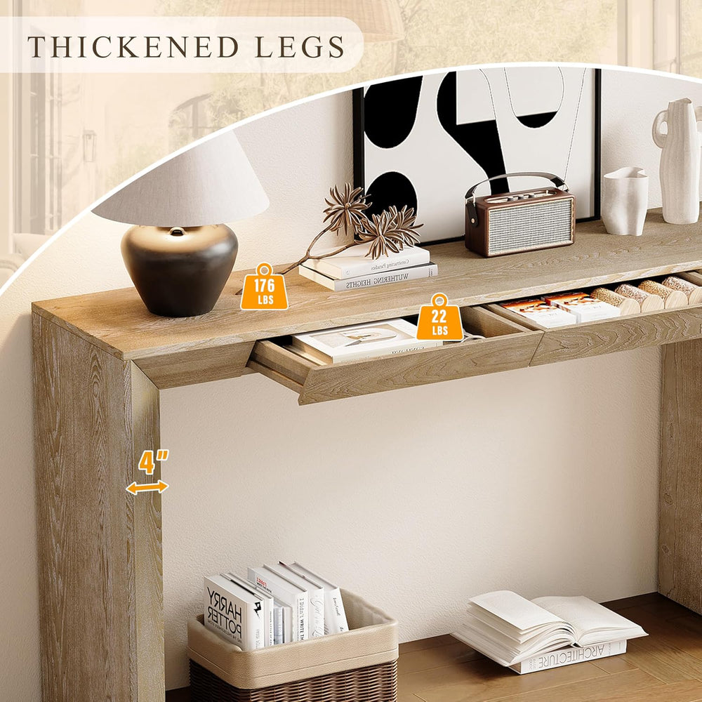 Merax Modern Entryway Table with 2 Concealed Drawers, Natural | Long Farmhous...
