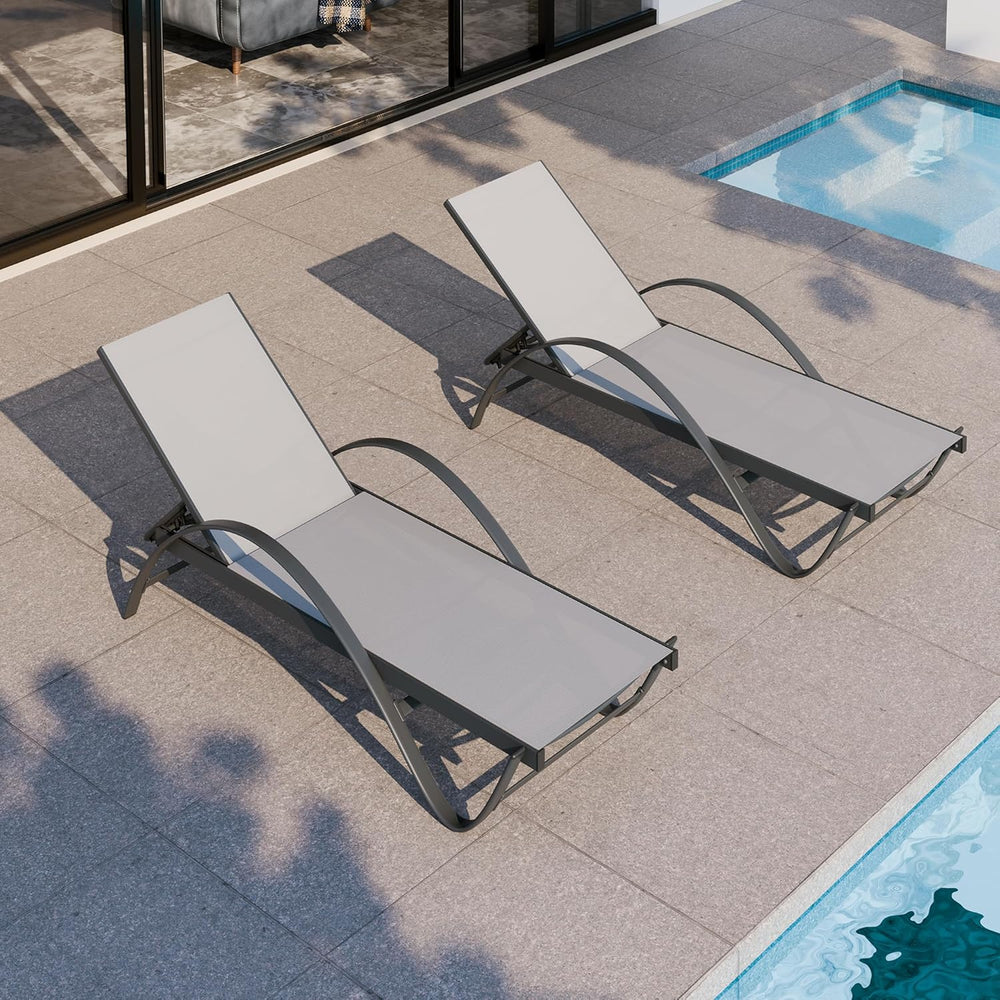 Shintenchi Patio Chaise Lounge Set of 2, Pool Chaise Lounge with Arm,Outdoor ...