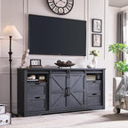 JXQTLINGMU Farmhouse Fireplace TV Stand for 80 Inch TV, 32" Tall Entertainment Center w/Drawer & Sliding Barn Door, 70 Inch Highboy Media Console for Living Room, Black