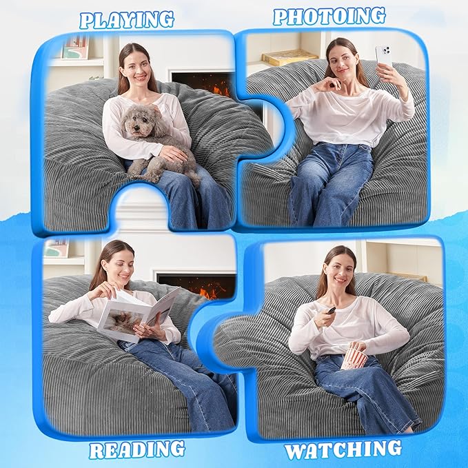 HABUTWAY 5FT Bean Bag Chair,Giant Bean Bag Chairs for Adults,Big Bean Bags wi...