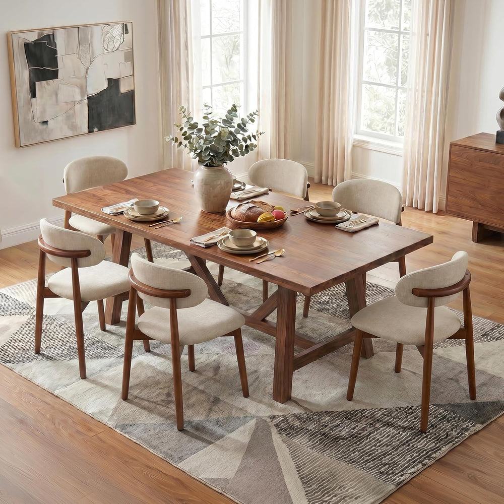 Farmhouse Dining Chairs Set of 4, Mid Century Modern Wooden Velvet Fabric Uph...