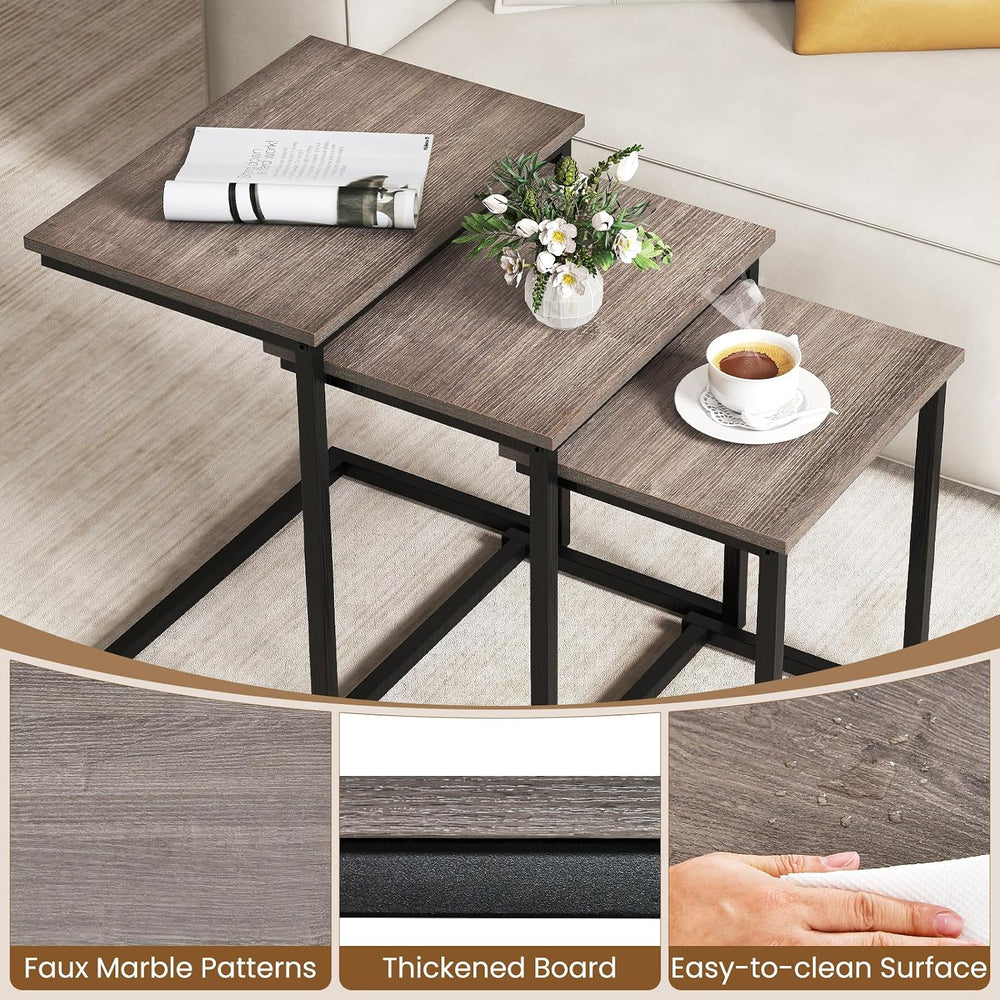 GOFLAME Nesting Coffee Tables Set of 3, Rectangular Nesting Center Table with...