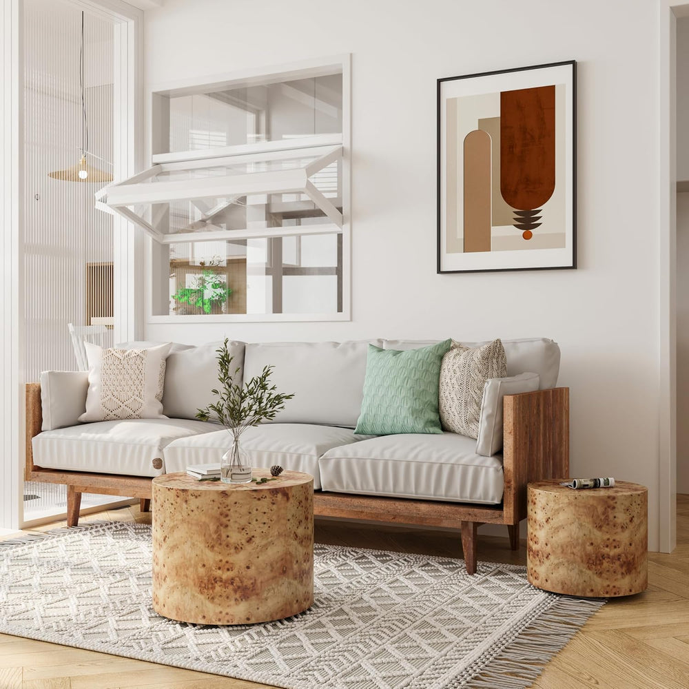 Round Burl Wood Nesting Coffee Table Set of 2, Farmhouse Side Tables | Set of...