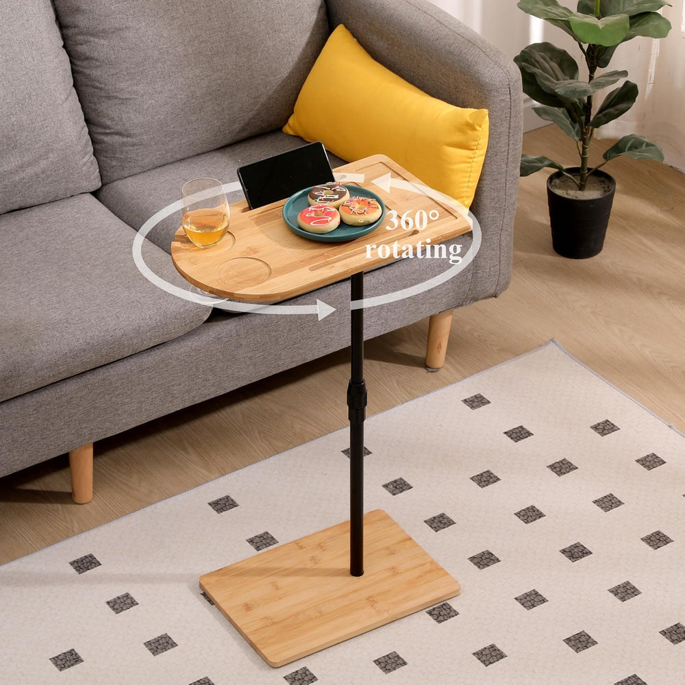 TV Tray Table C-Shaped Sofa Side Table with Slots, Adjustable Height & 36...