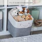 OrganiHaus 11x11 Cube Storage Bins 4 Pack, Foldable Cube Storage Organizer w/ Rope Handles, Collapsible Fabric Bins for Toys, Clothes & Closet Organization, Fabric Square Baskets - Gray/White