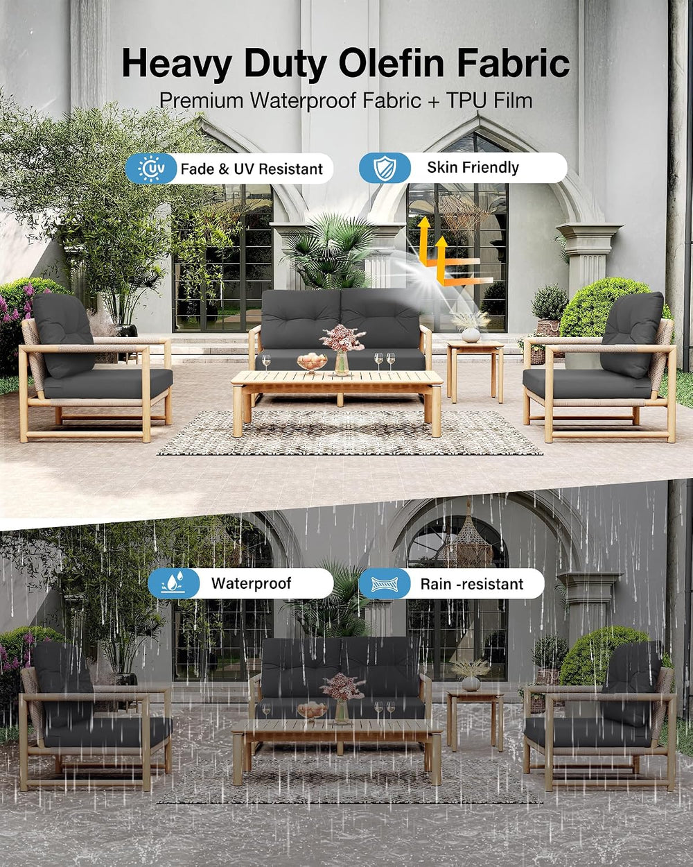 YEFU 24x24 Outdoor Cushions, Outdoor Seat Cushions Set of 2, Dark Gray