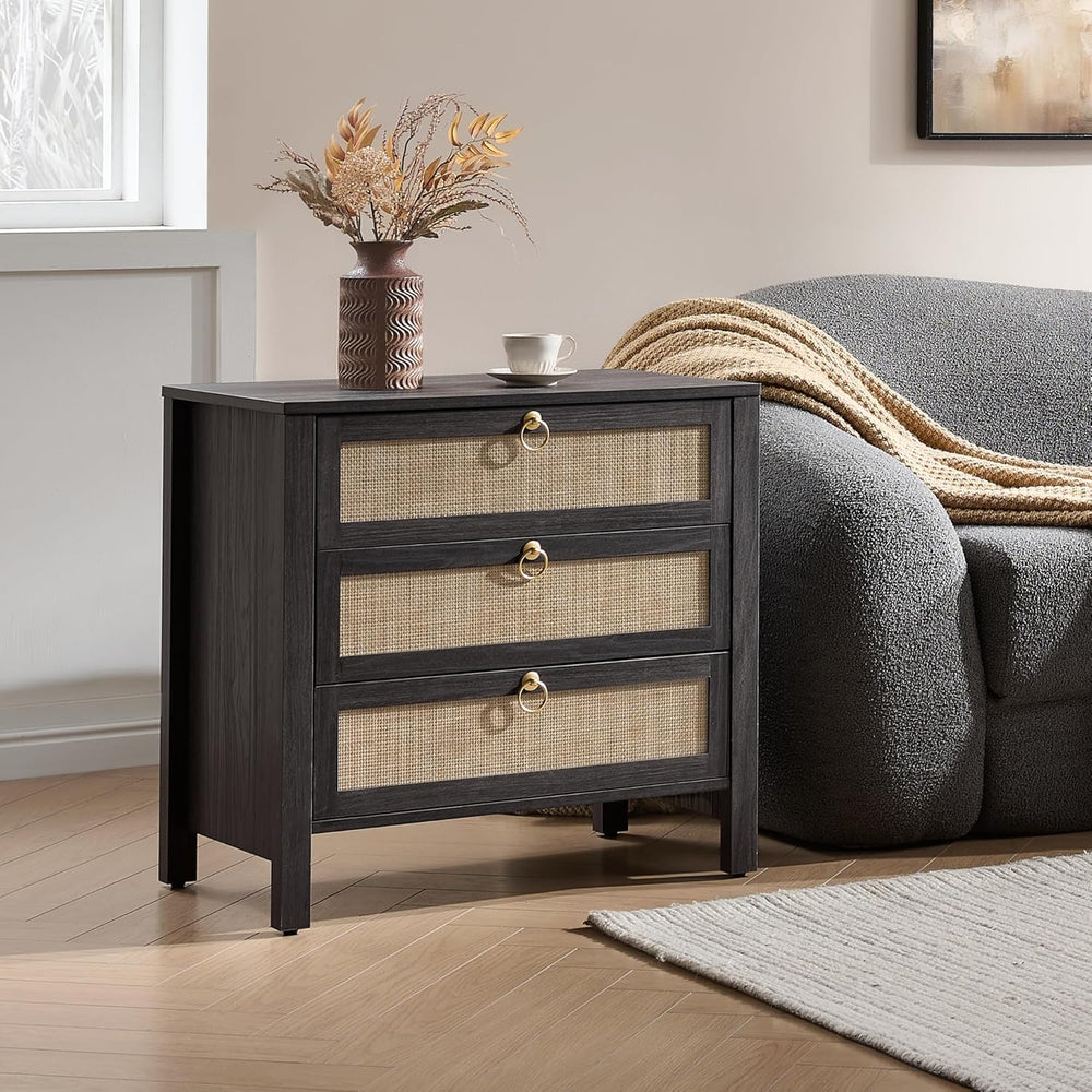 SICOTAS Rattan Nightstand Set of 2 with Drawers, Boho Large Bedside Tables | ...