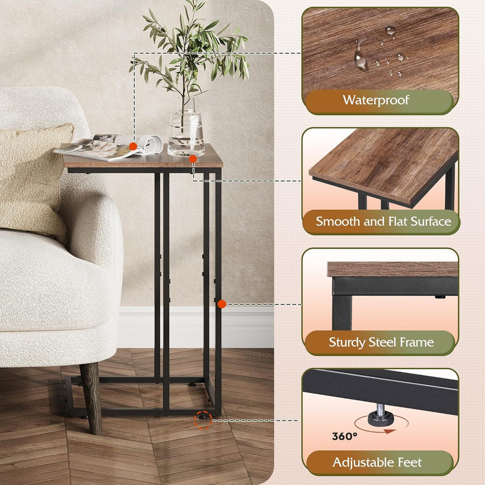 WLIVE C Shaped End Table, Small Side Tables for Sofa and Bed, Couch Table Tha...