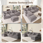 142.5" U Shaped Couch, Modular Sectional Sofa, 3-Seater Comfy Cloud Couch, Set of Modular Pieces with Movable Ottoman, Deep Seat Couches for Living Room, Chenille, Slate