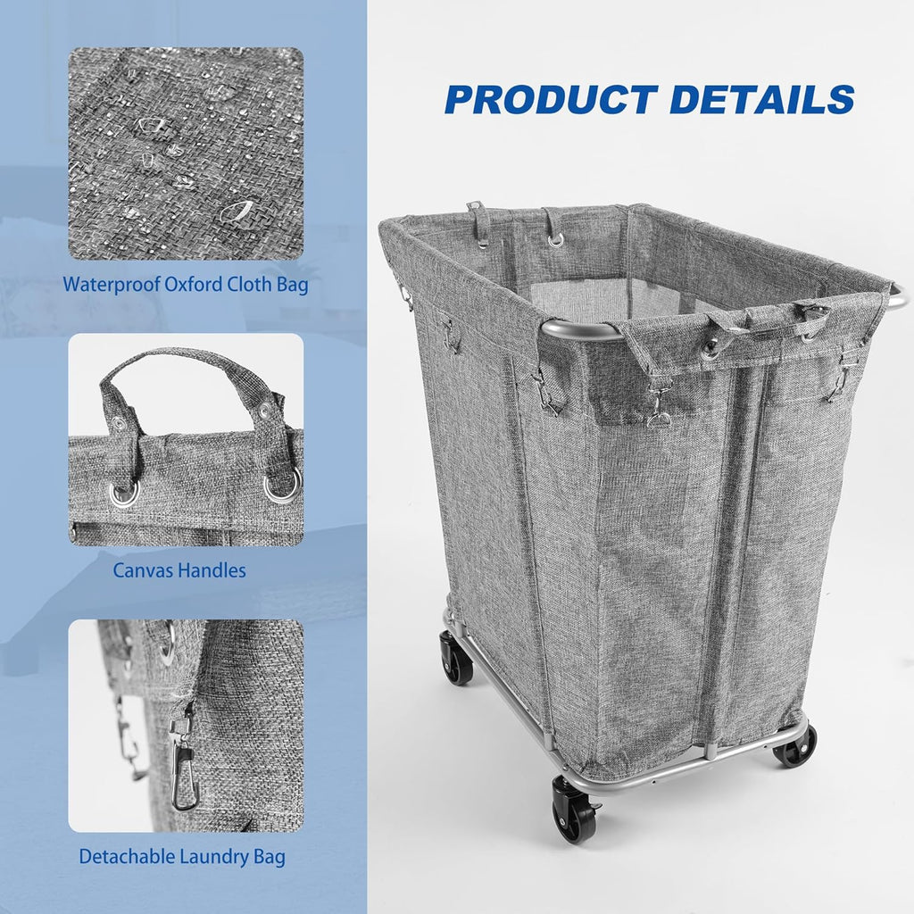 PLKOW Laundry Cart with Wheels 320L Large Rolling Laundry Cart for Commercial/Home, Rolling Laundry Basket with Steel Frame and Waterproof Lining, 9 Bushel, 32.3L x 19.7W x 30.7H Inch, Grey