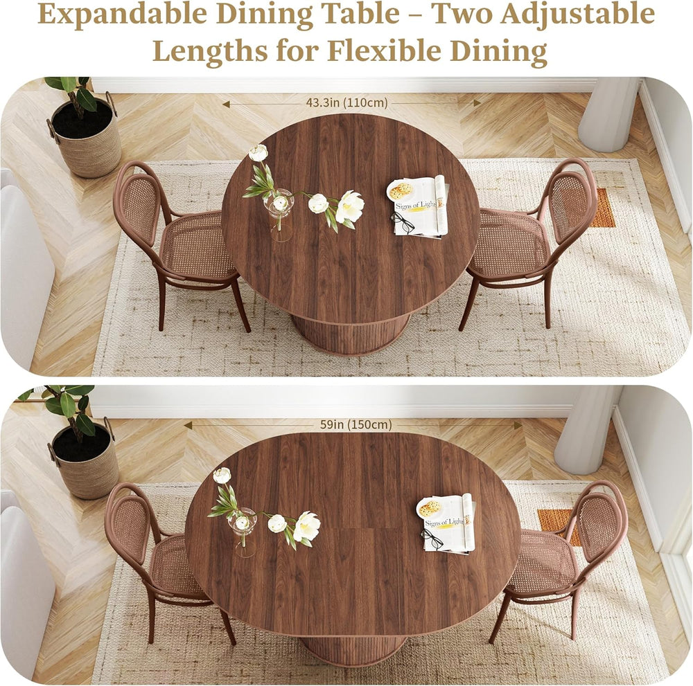 weselon 43"-59" Extendable Round to Oval Dining Table with Hidden S...