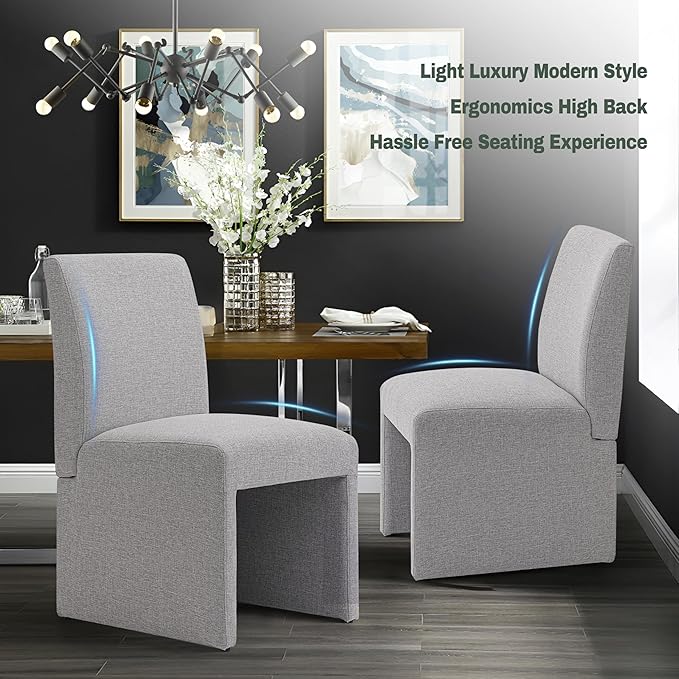 Upholstered Dining Chairs Set of 2 Modern Kitchen & Dining Room Chairs Linen Fabric Dining Chairs with Wooden Frame, Grey