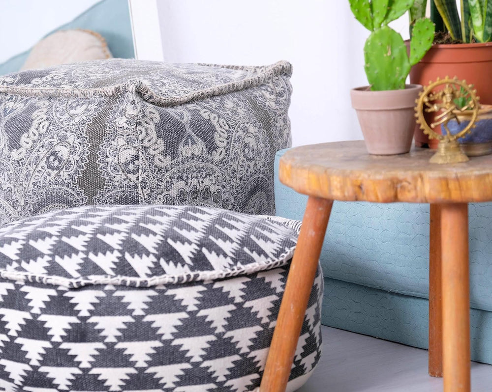 Mandala Life Art Pouf Ottoman - 20x20x20" - Foot Rest Stool - Gray Cube