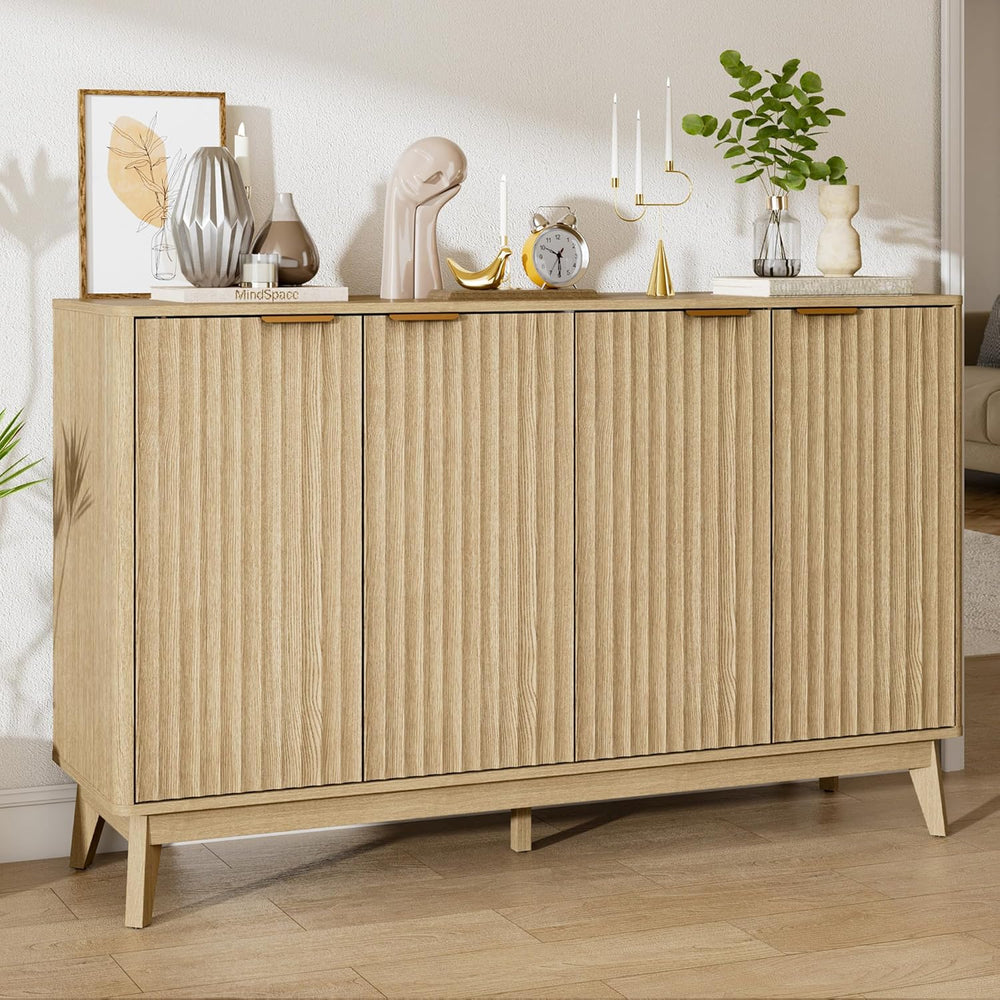 Sideboard Cabinet, 55'' Buffet Cabinet, Modern Fluted Storage Cabinet...