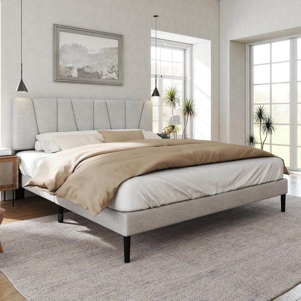 HAOARA King Size Bed Frame with Fabric Upholstered Headboard, Platform Bed wi...