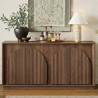 win2win Fluted Sideboard Buffet Cabinet with Storage, 65" Mid Century Modern Accent Cabinet with Double-Layered Arch Doors,Wood Media TV Console Table Credenza for Living Room Hallway Entryway,Walnut