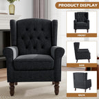 Mid-Century Modern Wingback Chair - Plush Upholstered Accent Armchair with Solid Oak Legs, Ergonomic High Back Lounge Chair for Living Room, Bedroom Office - Retro Reading Chair Bluish Black