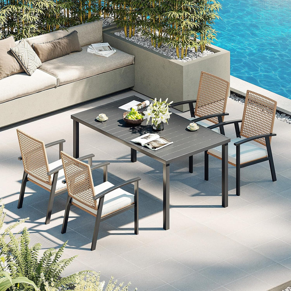 Aoxun 5-Piece Wicker Patio Table and Chairs Set for 4 with Umbrella Hole