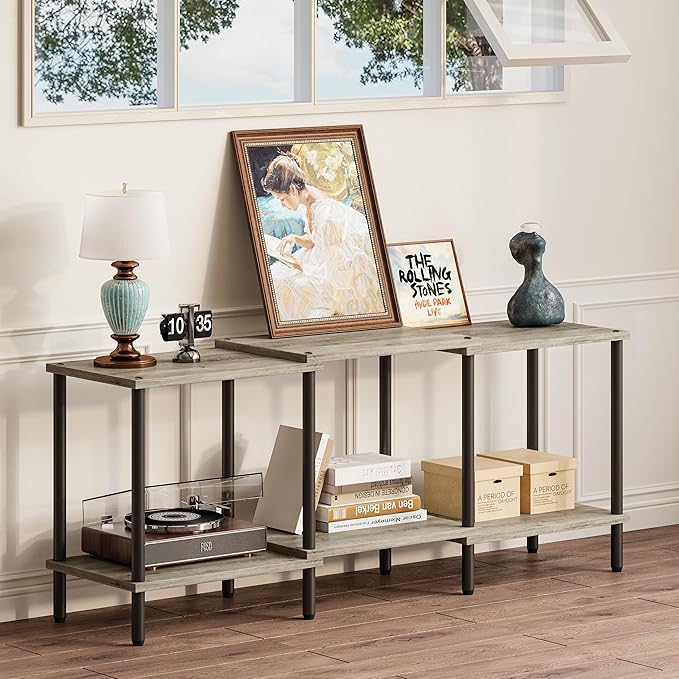 TV Stand, Entertainment Center, Industrial TV Media Console Table with Open Storage Shelves, 2 Tier TV Cabinet for Living Room, Bedroom