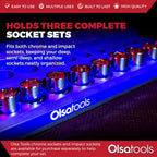 Olsa Tools Magnetic Socket Organizer (3/8-Inch Drive, 3-Row) - Magnetic Tool Organizer & Socket Holder - Tool Box Socket Organizers - Blue Blank - Holds 54 Sockets - Professional Grade - Part: 1683