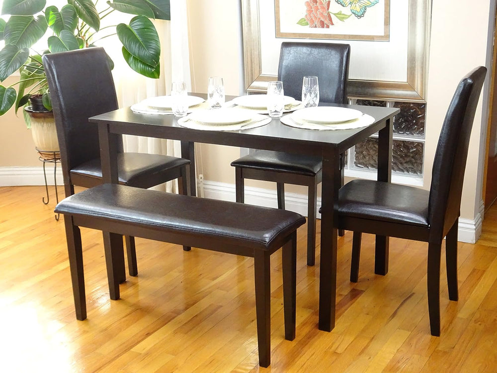 Dining Kitchen Solid Wooden Stained Bench Padded Seat Espresso Black Finish