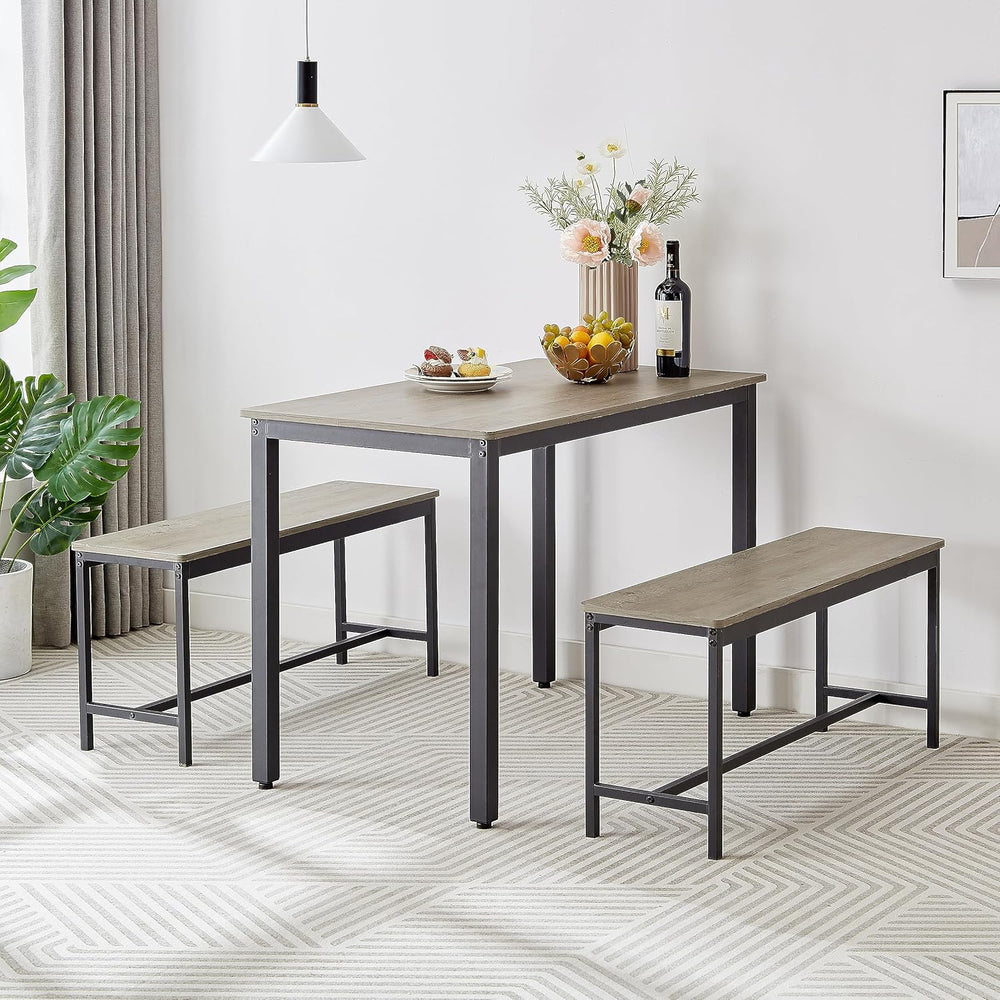 Dining Table Set for 4, Small Kitchen Table with 2 Benches, Industrial Counte...