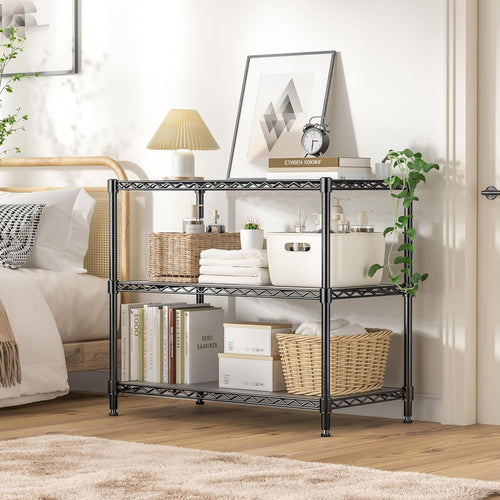 3-Shelf Adjustable Storage Shelves Metal Shelving Unit Heavy Duty Wire Rack Small Organizer with 3 Shelf Liners for Kitchen Pantry Bathroom Laundry Closet Garage 24" W x 14" D x 30" H Black