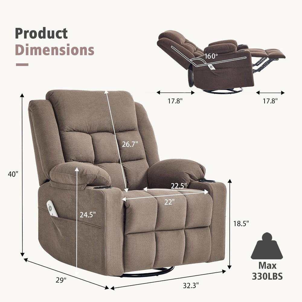 Ketaiyou Rocker Swivel Recliner Chair for Adults, Overstuffed Manual Recliner...