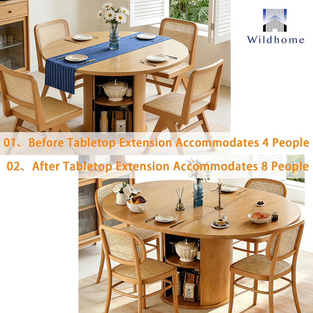 Wildhome Extendable Round Dining Table for 2-4-6, 59 Inch Dining Room Kitchen...