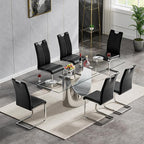Goujxcy Dining Chairs Set of 6, Modern High Back Kitchen Chairs with Metal Legs and Faux Leather Padded Seat Upholstered Dining Chairs for Dining & Kitchen,Living Room (Black&Silver, Set of 6)