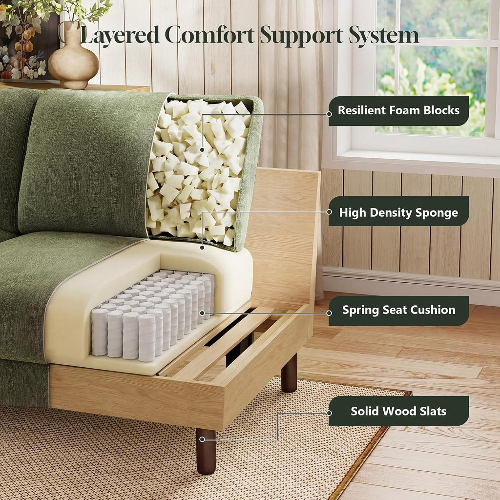 68" Loveseat Sofa, Comfy Chenille Fabric Couches for Living Room with Spring Cushion and Solid Wood Frame, Modern Deep Seat Couch for Bedroom, Apartment, Office, Easy Assembly,Green